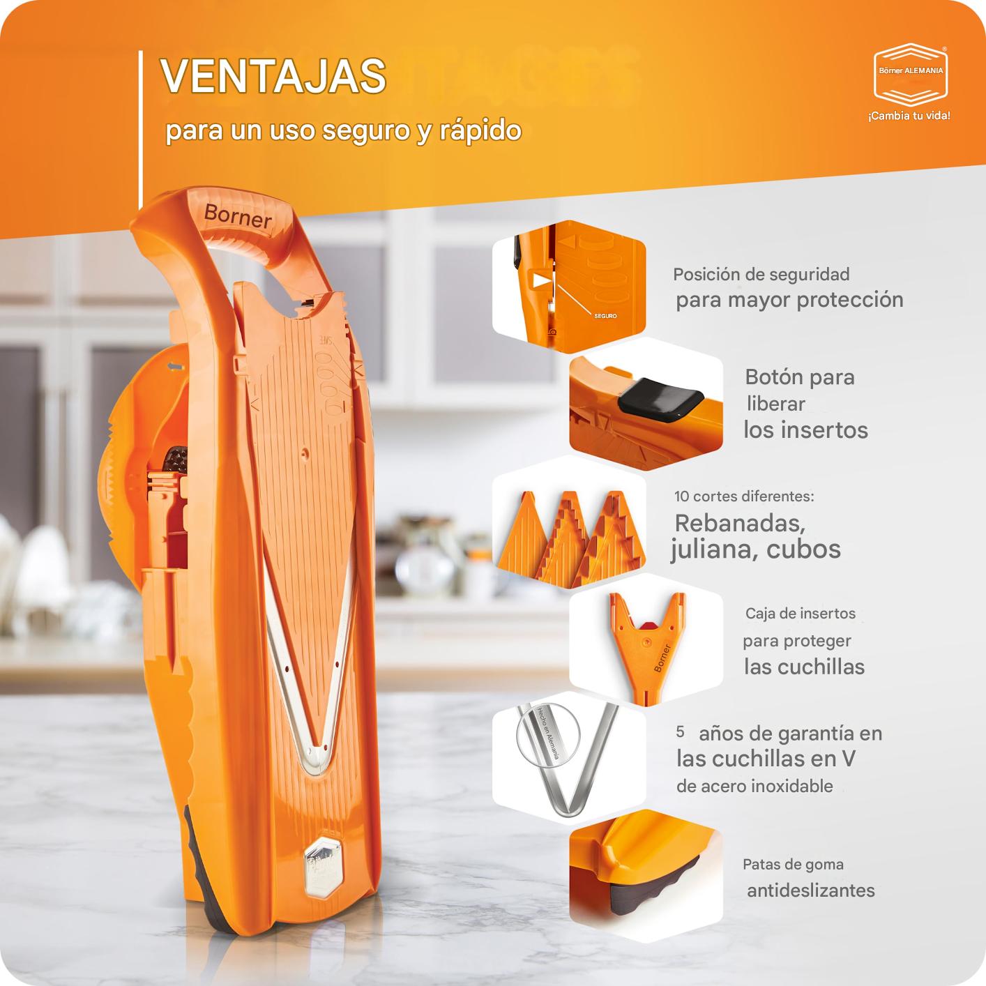 (30% DE DESCUENTO) Cortador multifuncional en forma de V de acero inoxidable, cortador de frutas y verduras con 5 cuchillas, herramienta de cocina