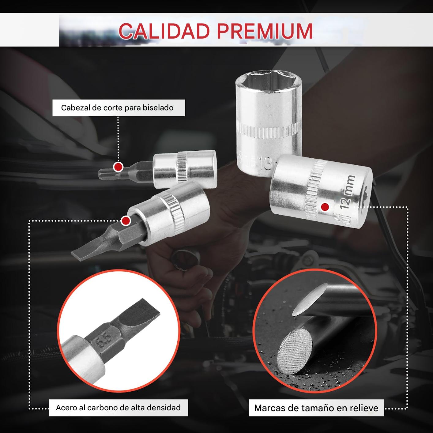 (30% DE DESCUENTO) Juego de 46 llaves de vaso de 1/4", llave de carraca, llave métrica, juego de llaves de vaso pequeñas para reparación de motocicletas, coches y bicicletas.