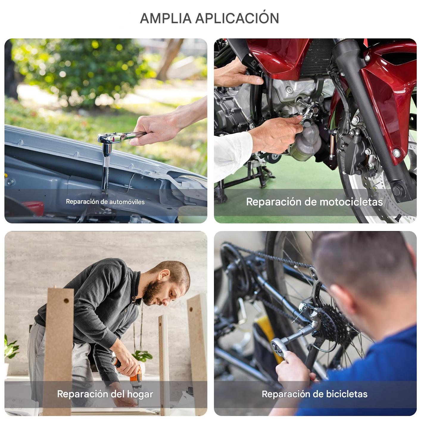 (30% DE DESCUENTO) Juego de 46 llaves de vaso de 1/4", llave de carraca, llave métrica, juego de llaves de vaso pequeñas para reparación de motocicletas, coches y bicicletas.