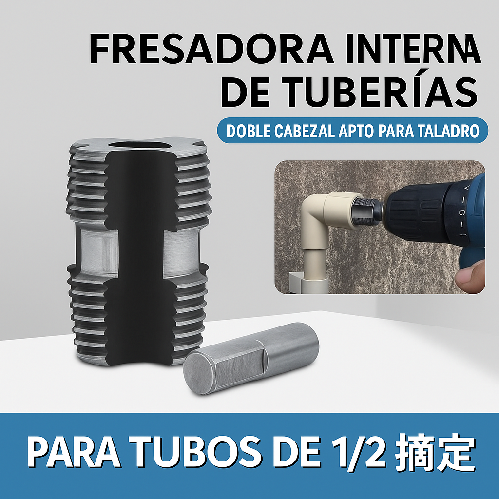 Roscadora Interna de Tuberías Doble Cabezal para Taladro - Machuelo 1/2" y 3/4"