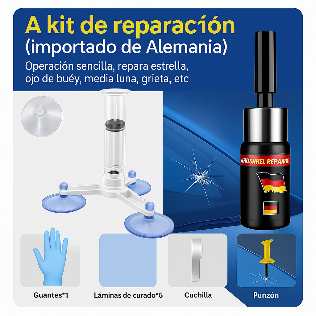 Adhesivo Reparador para Cristales Rotos de Coche – Reparación Rápida y Transparente