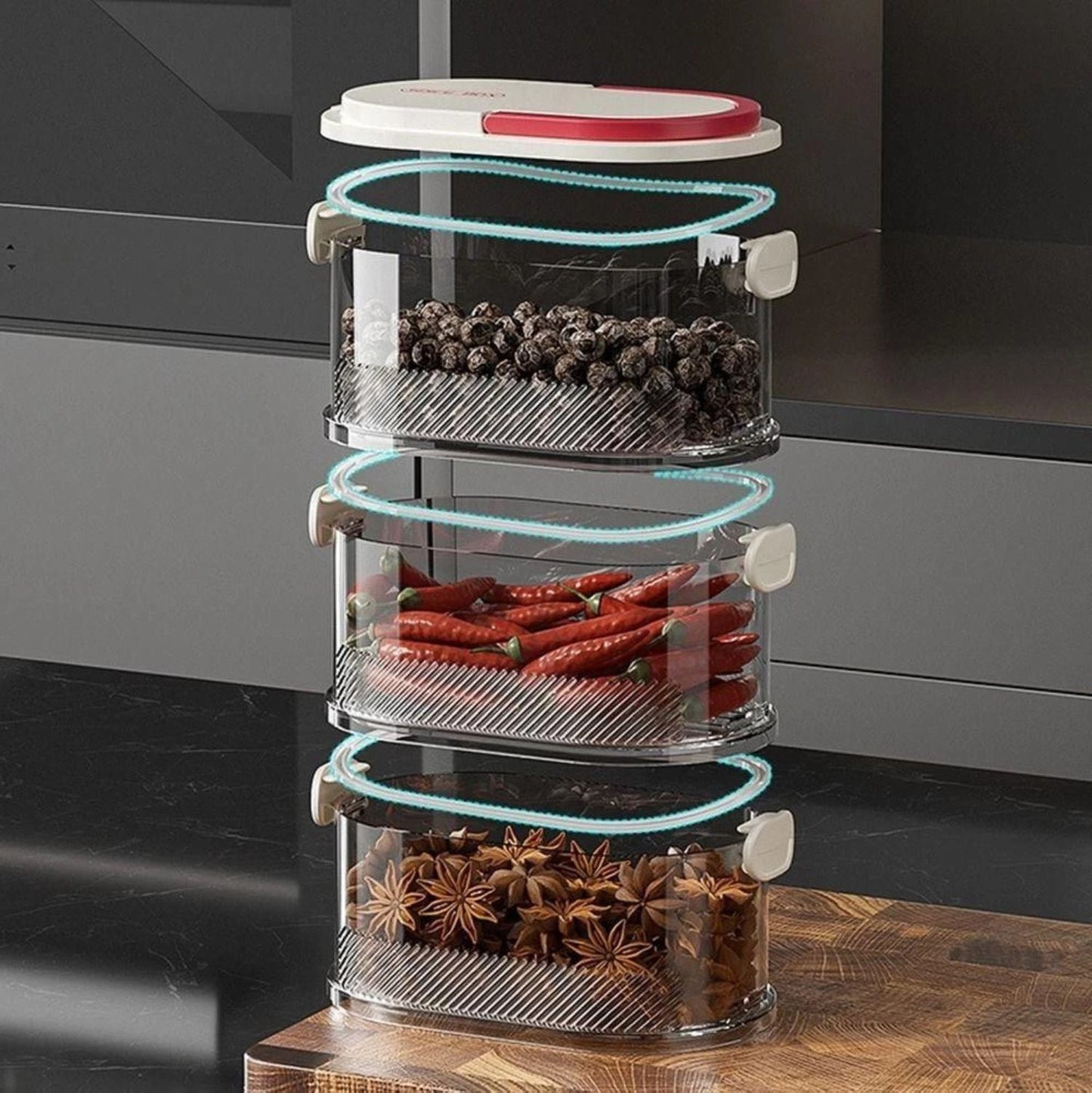 (30% DE DESCUENTO) Contenedor Apilable De 4 Niveles, Transparente, Para Almacenar Alimentos, Con Cierre Hermético