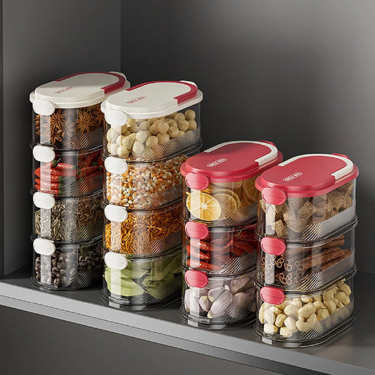 (30% DE DESCUENTO) Contenedor Apilable De 4 Niveles, Transparente, Para Almacenar Alimentos, Con Cierre Hermético