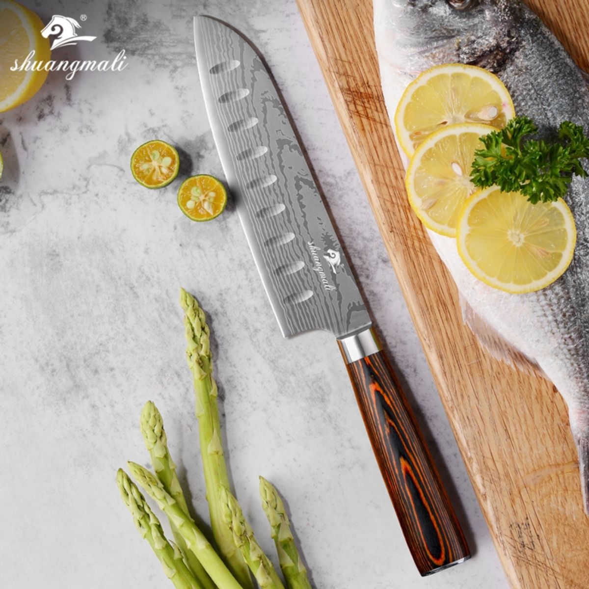 Acero Damasco Cuchillo Santoku