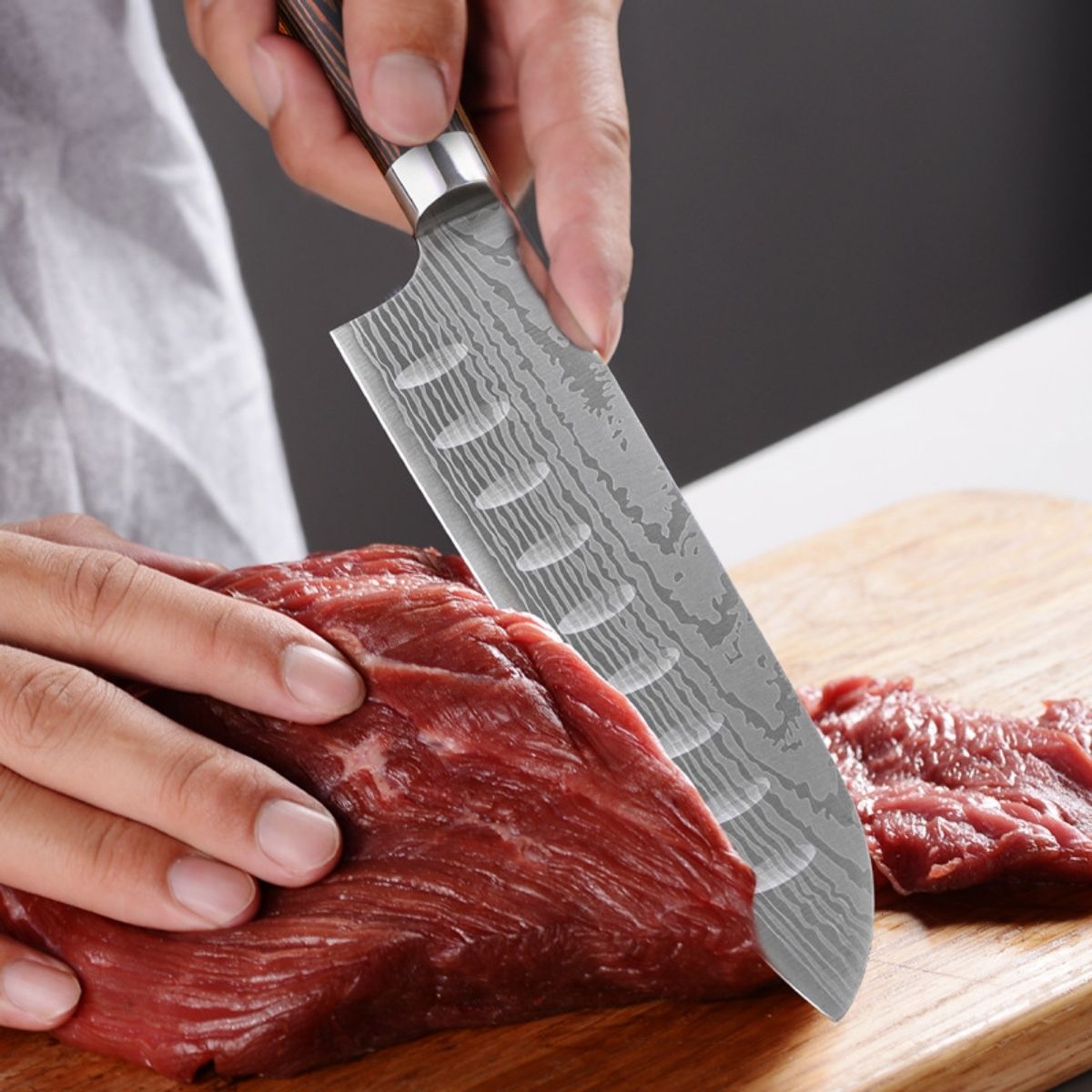 Acero Damasco Cuchillo Santoku