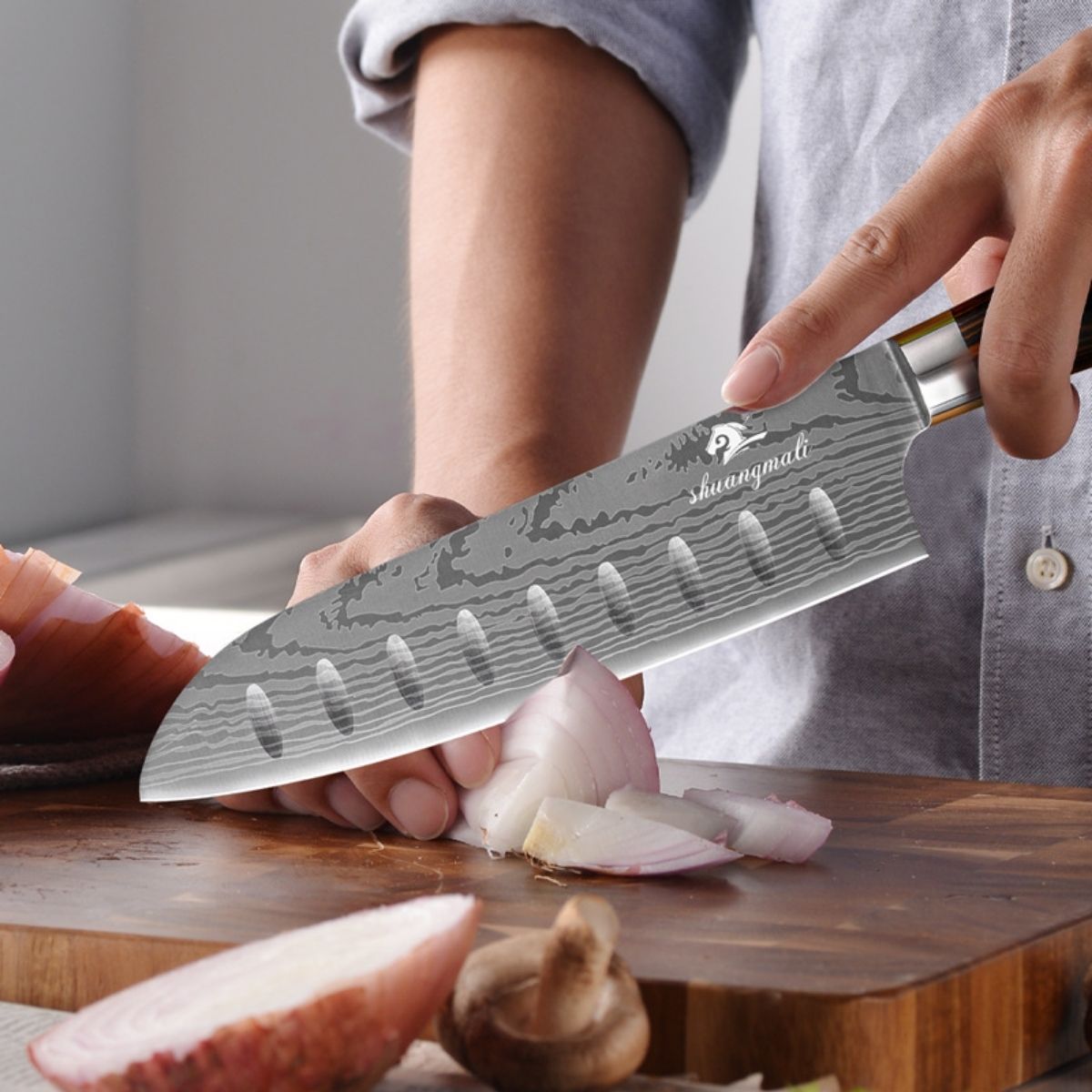 Acero Damasco Cuchillo Santoku