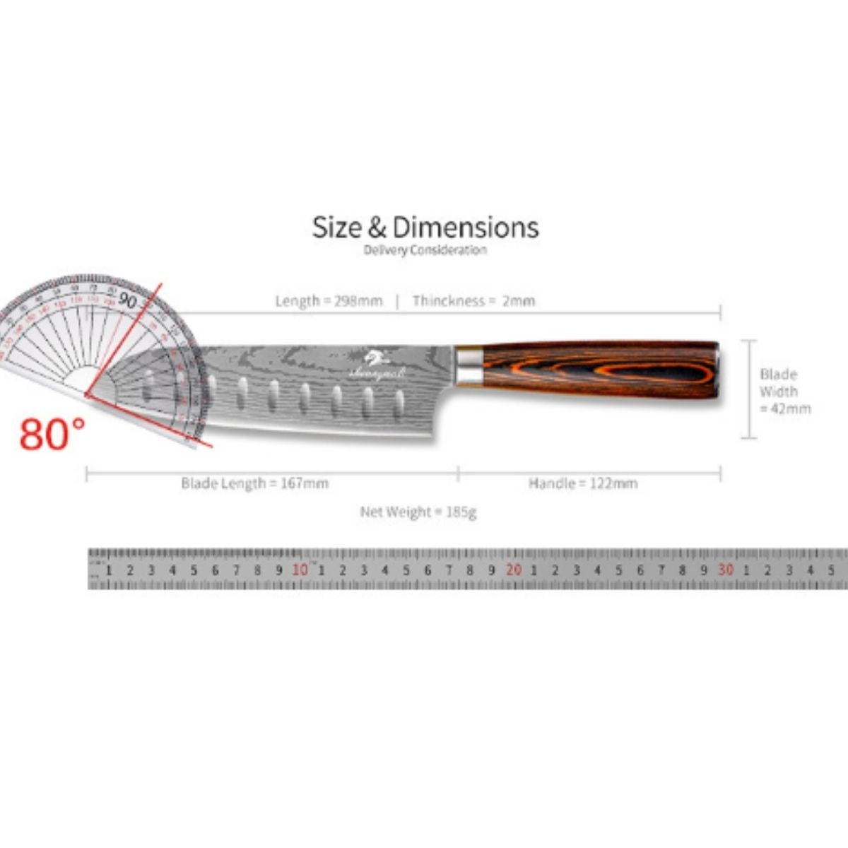 Acero Damasco Cuchillo Santoku