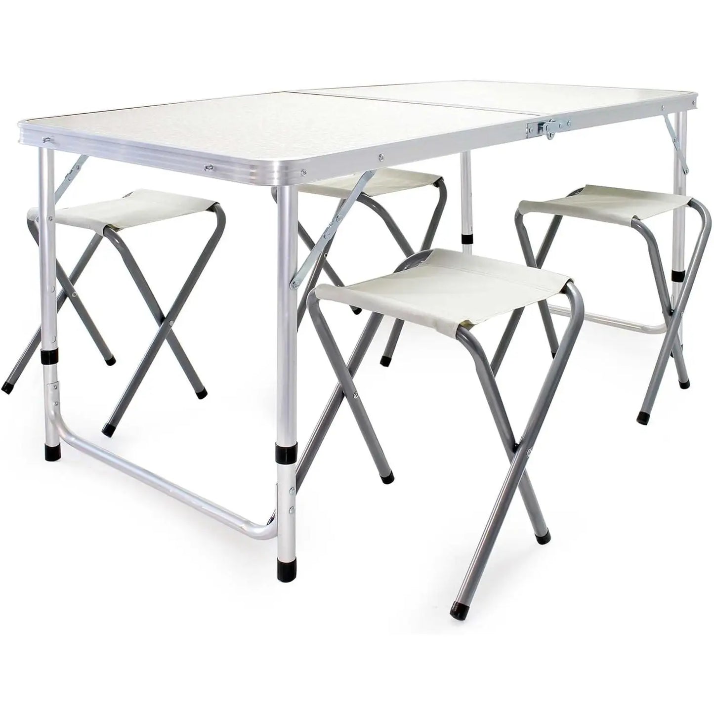 (30% DE DESCUENTO)Mesa de camping 120x60x70cm con 4 taburetes plegables