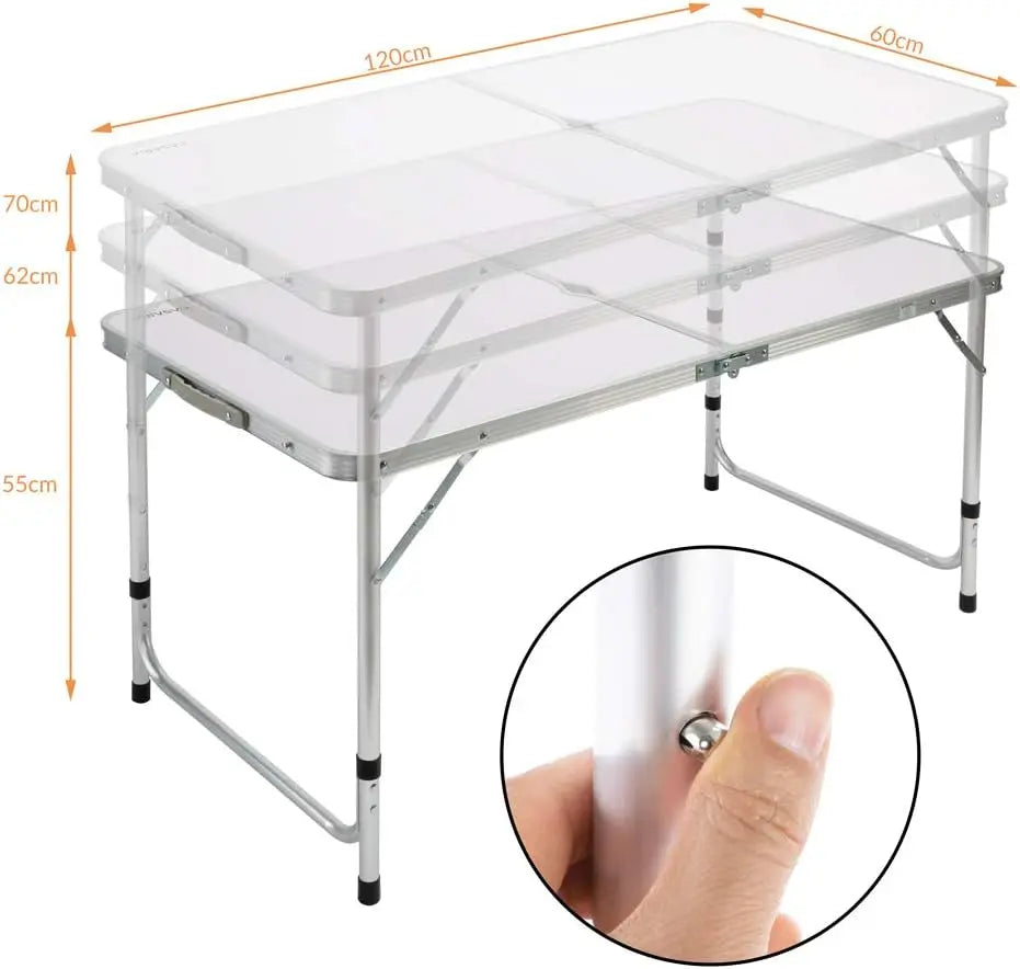 (30% DE DESCUENTO)Mesa de camping 120x60x70cm con 4 taburetes plegables