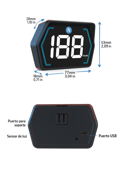 Velocímetro GPS HUD con Brújula Digital – Compatible con Todos los Vehículos