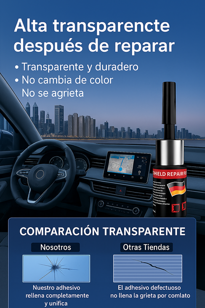 Adhesivo Reparador para Cristales Rotos de Coche – Reparación Rápida y Transparente