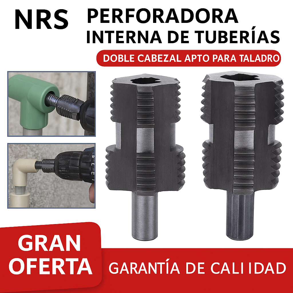 Roscadora Interna de Tuberías Doble Cabezal para Taladro - Machuelo 1/2" y 3/4"