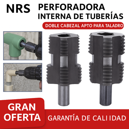 Roscadora Interna de Tuberías Doble Cabezal para Taladro - Machuelo 1/2" y 3/4"