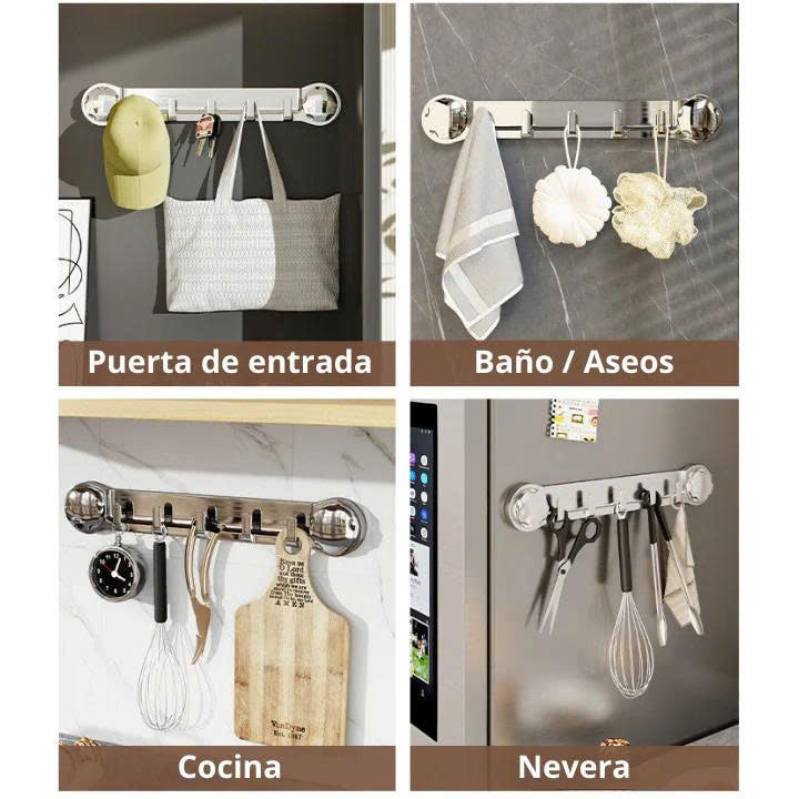 (30% DE DESCUENTO) Soportes de acero inoxidable con 5 ganchos, cómodos y capaces de soportar hasta 20 kg.
