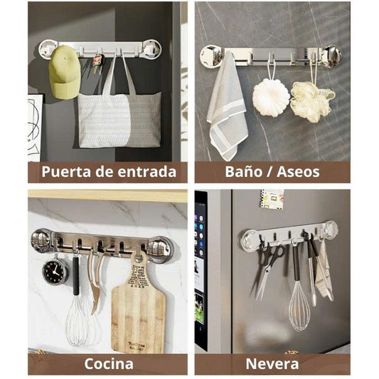 (30% DE DESCUENTO) Soportes de acero inoxidable con 5 ganchos, cómodos y capaces de soportar hasta 20 kg.