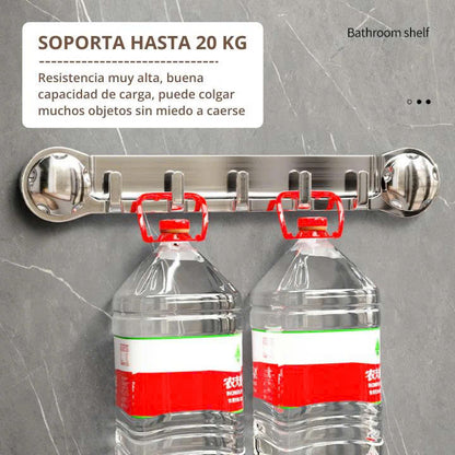 (30% DE DESCUENTO) Soportes de acero inoxidable con 5 ganchos, cómodos y capaces de soportar hasta 20 kg.